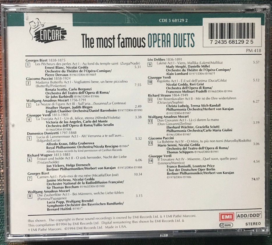 The Most Famous Opera Duets Various Artists New Factory Sealed CD