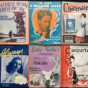 15 Pieces Of Rare Vintage 1920&#39;s Sheet Music in Various Condition Valentino Durbin Vallee