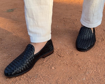 Handmade Braided Leather Moccasins: Rustic Wedding Loafers