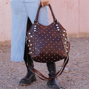 お礼や感謝伝えるプチギフト Leather Studded Dot Polka Tote Handbag Leather Studded Bag, バッグ