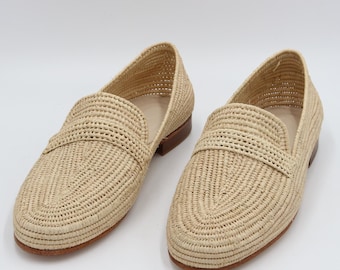 Handgemachte marokkanische Raffia Loafers - Herrenhochzeitsschuhe