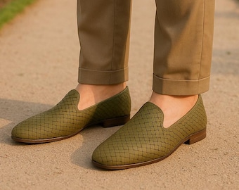 Handmade Braided Leather Loafers - Men's Driving Moccasins