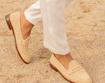Wedding Raffia Shoes Men, Moroccan Raffia Shoes, Raffia Loafers for Men, Handmade Raffia Loafers, Premium Raffia Loafers, Men’s Raffia Shoes