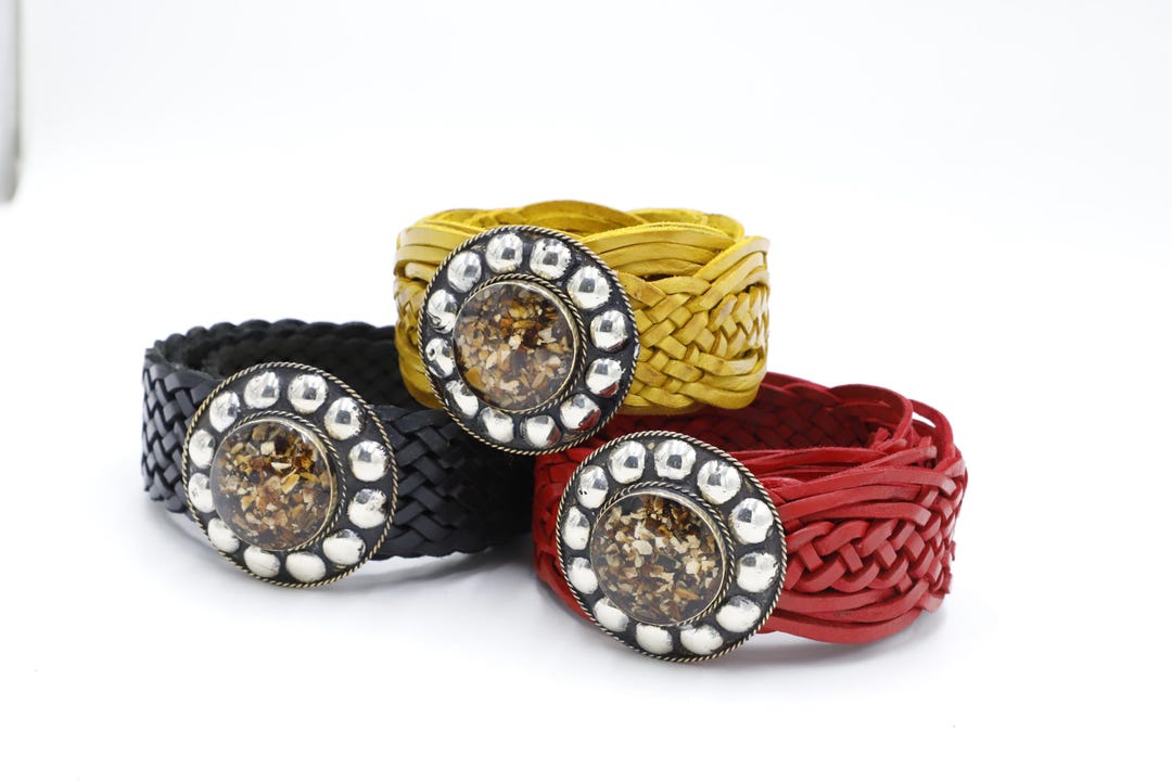 Vintage Moroccan Leather Concho Belt | Hand-braided Sterling  display picture 1