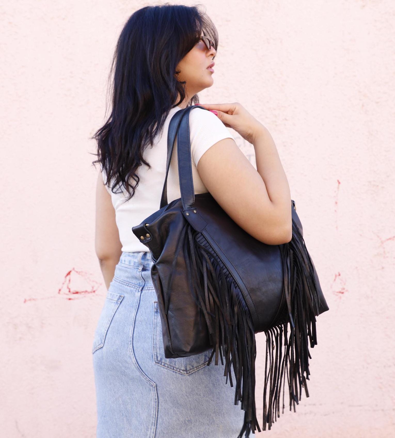 Bolsa Bolso Flecos Zara Bolso Negro Flecos Zara Bolsa De Flecos