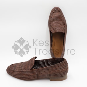 Handmade Moroccan Raffia Loafers - Men's unique Wedding Shoes