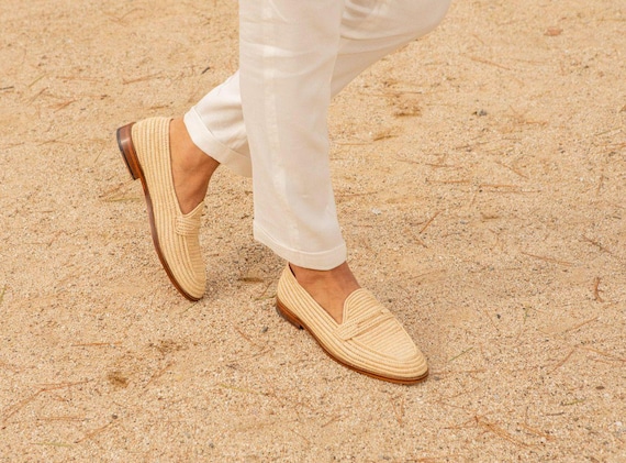 Handmade Moroccan Raffia Loafers - Men's Wedding Shoes