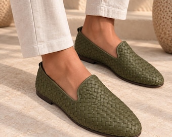 Handmade Braided Leather Loafers - Men's Driving Moccasins, Braided leather moccasins for men, Men's braided leather shoes