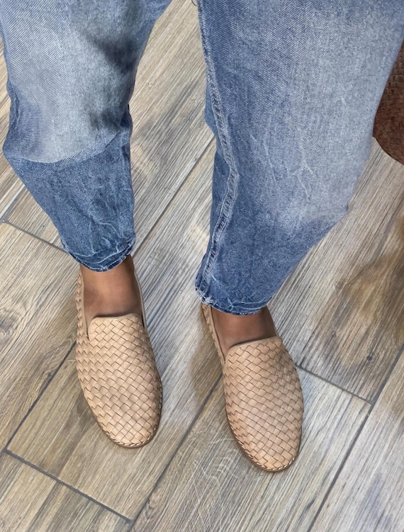 Men's Handmade Braided Leather Loafers - Driving Moccasins for Men