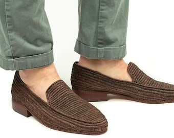 Handgefertigte Hochzeitsschuhe für Herren aus Raffia - marokkanische gewebte Müßiggänger