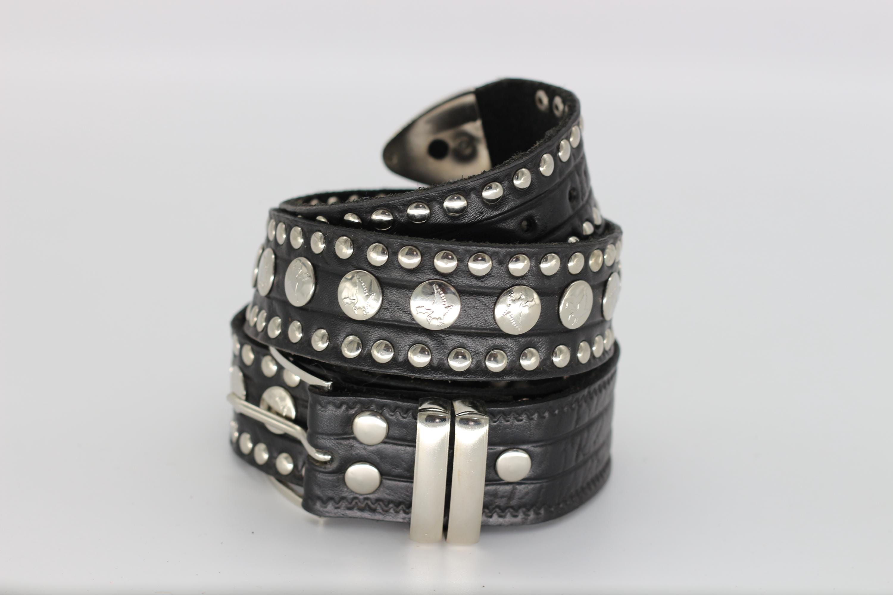 ハンドクラフトレザースタッズベルト：ヴィンテージバイカー