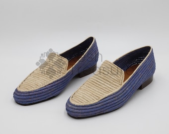 Handgefertigte Marokkanische Raffia Loafers: Herren Hochzeitsschuhe