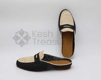 Handgefertigte Raffia Herren Pantoletten: Marokkanische Hochzeit Loafers