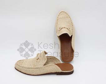 Mules men, raffia mule for men, men's woven Babouche