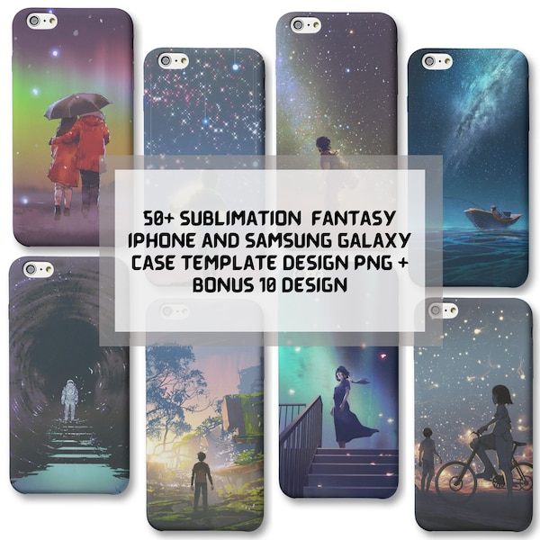 50+ Sublimation  Fantasy iPhone and Samsung Galaxy Case Template Design PNG + Bonus 10 Design Instant Download