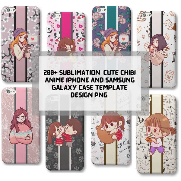 200+ Sublimation  Cute Chibi Anime Iphone and Samsung Galaxy Case Template Design PNG + Bonus 20 Design Instant Download