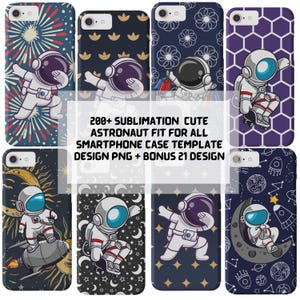 Más de 200 sublimaciones de astronautas lindos aptos para todos los diseños de plantillas de estuches para teléfonos inteligentes que incluyen iPhone Samsung PNG + Bonus 21 Design Descarga instantánea