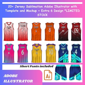 20+ Basketball Jersey Sublimation Adobe Illustrator with Template and Mockup + Extra 6 Design *LIMITED STOCK