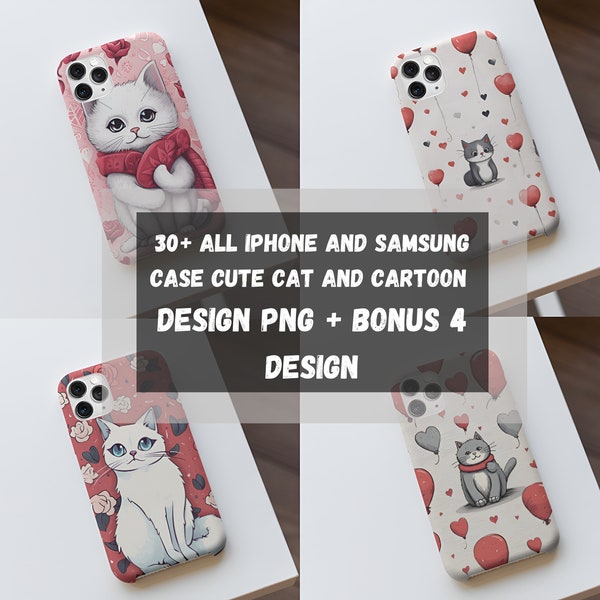 30+ Sublimation Cute Cat iPhone and Samsung Galaxy Case Template Design PNG + Bonus 3 Design Instant Download