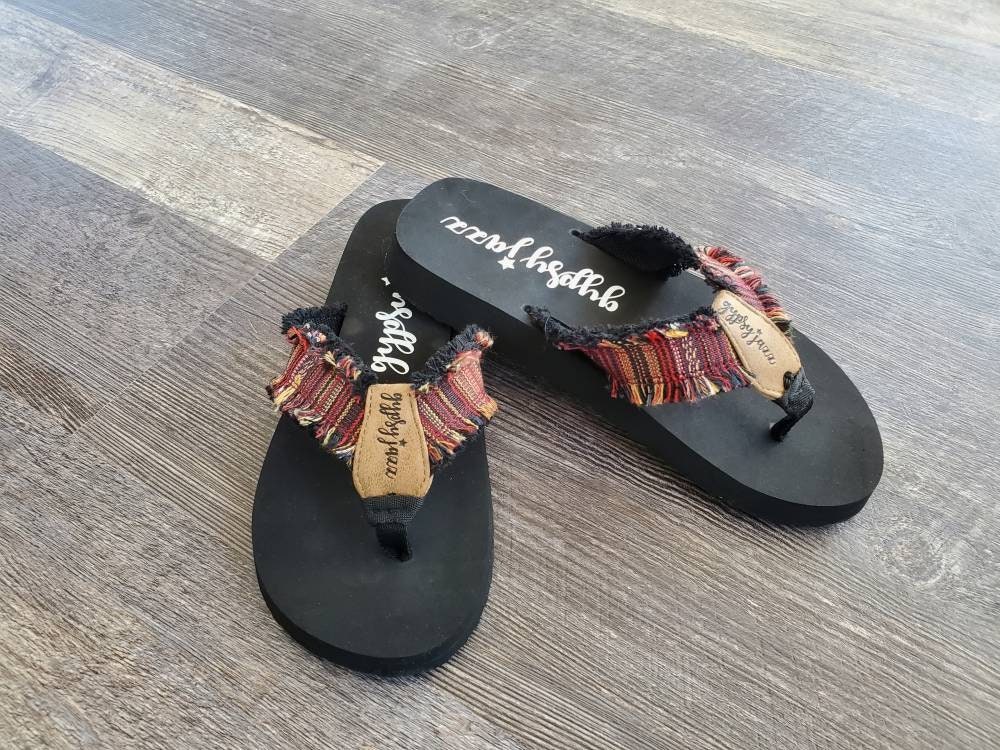 Womens Sandals Gypsy Jazz Shoes Flip Flops Bright Coral Frayed