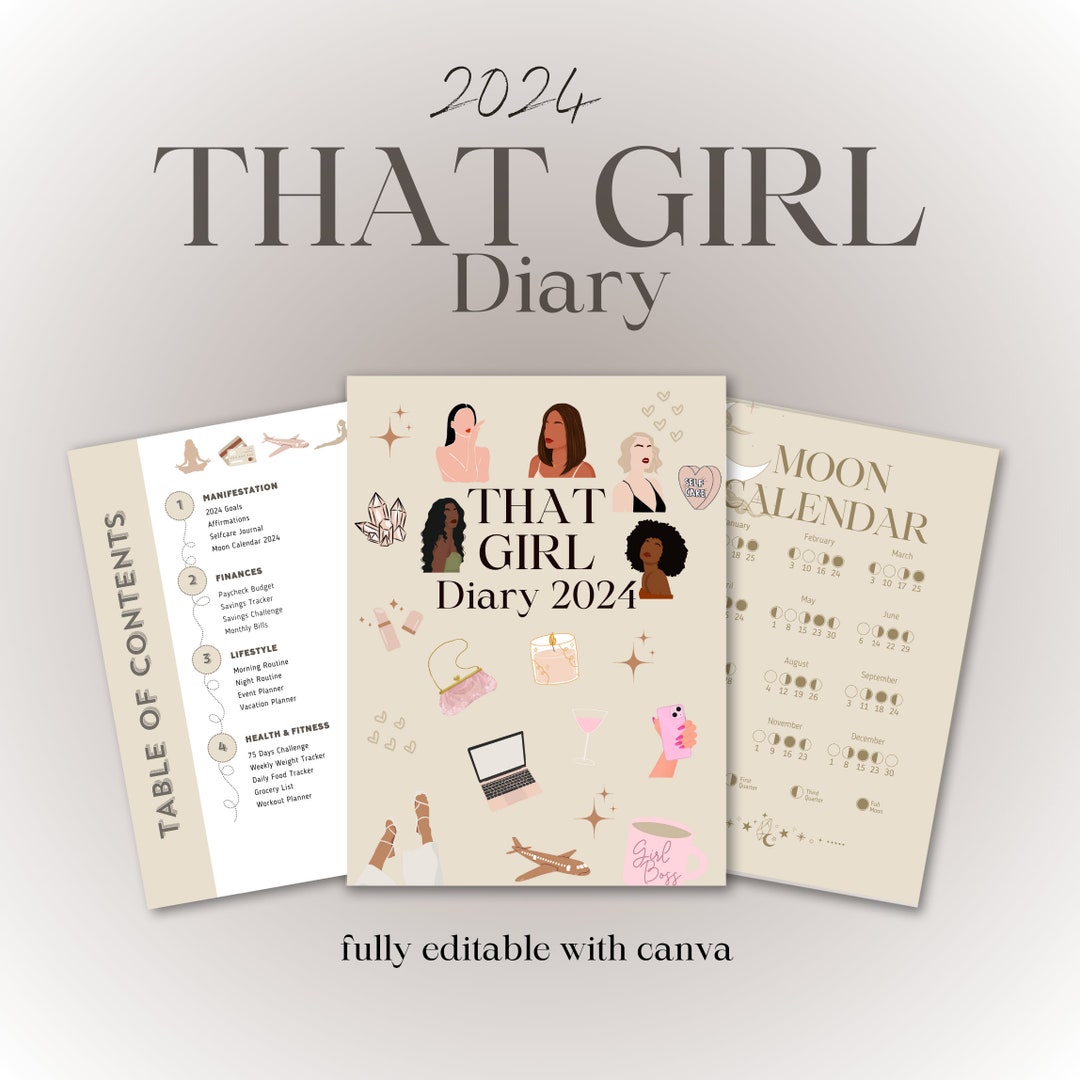 2024 That Girl Diary | Digital Planner | Easy to Edit With Canva ...
