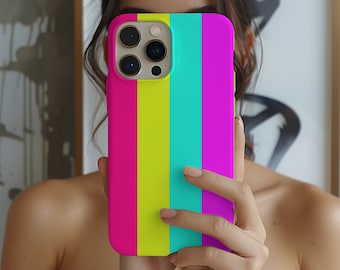 Matching Summer Rainbow Neon Stripes Phone Case iPhone 14 13 12 Pro Max Mini X Xs Xr SE Tough Case, Samsung Galaxy S20 S21 S22 Ultra