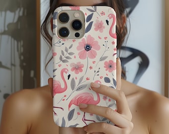 Birth Month Flower Pink Flamingos Birthday Phone Case iPhone 14 13 12 Pro Max Mini X Xs Xr SE Tough Case, Samsung Galaxy S20 S21 S22 Ultra
