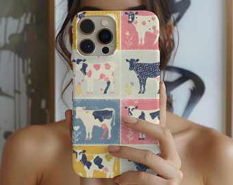 Retro Boho Cow Farm ,Floral Cow Lover Phone Case iPhone 14 13 12 Pro Max Mini X Xs Xr SE Tough Case, Samsung Galaxy S20 S21 S22 Ultra