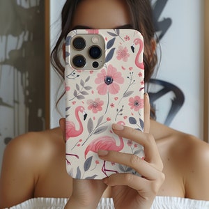 Birth Month Flower Pink Flamingos Birthday Phone Case iPhone 14 13 12 Pro Max Mini X Xs Xr SE Tough Case, Samsung Galaxy S20 S21 S22 Ultra image 1