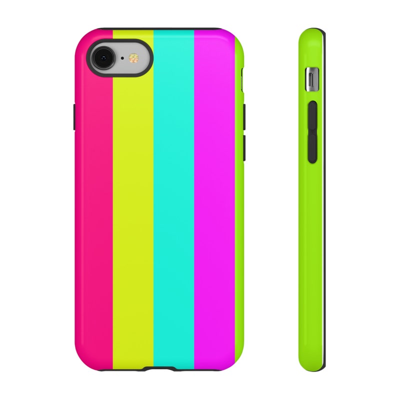 Matching Summer Rainbow Neon Stripes Phone Case iPhone 14 13 12 Pro Max Mini X Xs Xr SE Tough Case, Samsung Galaxy S20 S21 S22 Ultra image 3