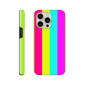 Matching Summer Rainbow Neon Stripes Phone Case iPhone 14 13 12 Pro Max Mini X Xs Xr SE Tough Case, Samsung Galaxy S20 S21 S22 Ultra iPhone 15 Pro Max