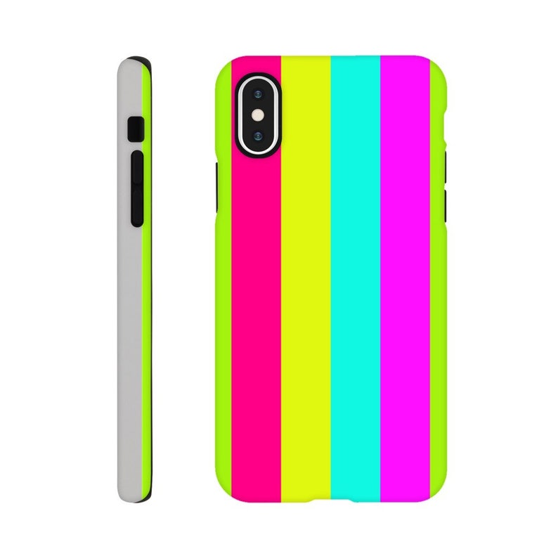 Matching Summer Rainbow Neon Stripes Phone Case iPhone 14 13 12 Pro Max Mini X Xs Xr SE Tough Case, Samsung Galaxy S20 S21 S22 Ultra image 4