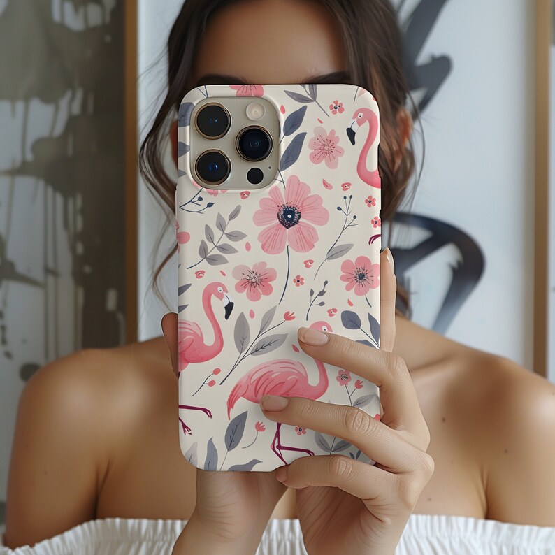 Birth Month Flower Pink Flamingos Birthday Phone Case iPhone 14 13 12 Pro Max Mini X Xs Xr SE Tough Case, Samsung Galaxy S20 S21 S22 Ultra image 1