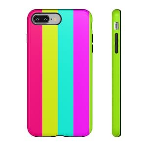 Matching Summer Rainbow Neon Stripes Phone Case iPhone 14 13 12 Pro Max Mini X Xs Xr SE Tough Case, Samsung Galaxy S20 S21 S22 Ultra image 4
