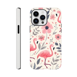 Birth Month Flower Pink Flamingos Birthday Phone Case iPhone 14 13 12 Pro Max Mini X Xs Xr SE Tough Case, Samsung Galaxy S20 S21 S22 Ultra image 3