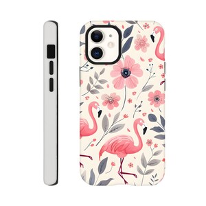 Birth Month Flower Pink Flamingos Birthday Phone Case iPhone 14 13 12 Pro Max Mini X Xs Xr SE Tough Case, Samsung Galaxy S20 S21 S22 Ultra iPhone 12 Mini