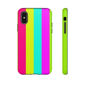 Matching Summer Rainbow Neon Stripes Phone Case iPhone 14 13 12 Pro Max Mini X Xs Xr SE Tough Case, Samsung Galaxy S20 S21 S22 Ultra image 6