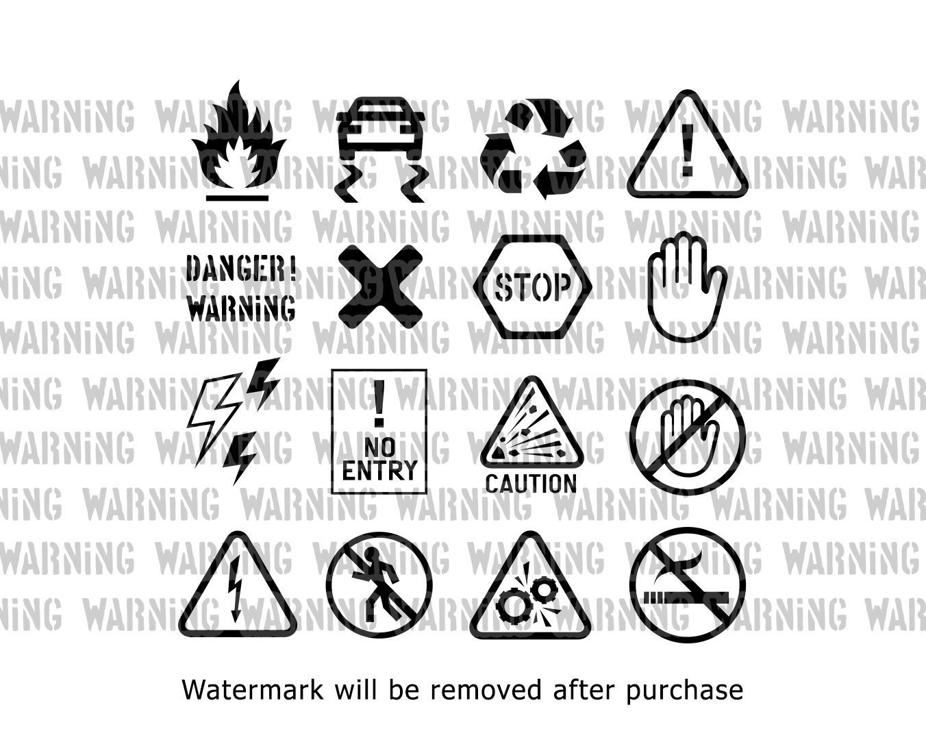 WARNING / Danger (16 Icons) Signs / SVG / EPS / Png / Pdf. Caution ...