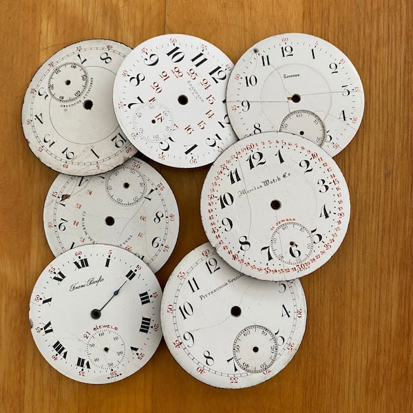 Vintage Porcelain Dials/Faces, Used, Various Sizes, Waltham, Elgin, Ingersoll and More, For Repair, Crafts, Steampunk and More