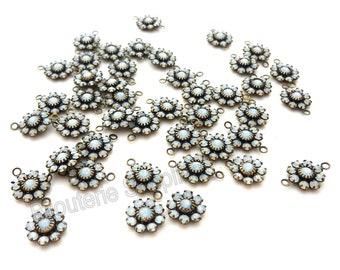 Austrian Crystal Flowers, White Opal Dainy Crystal Flowers for DIY Jewelry in Antique Brass, Embellishments Fit into 8mm Empty Cup Chains x6