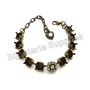 Bracelet Base for Jewelry Making, Empty 8mm 39ss Cup Chain Setting with Dainty White Opal Center Flower and Filigree Heart Charm