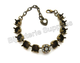 Bracelet Base for Jewelry Making, Empty 8mm 39ss Cup Chain Setting with Dainty White Opal Center Flower and Filigree Heart Charm