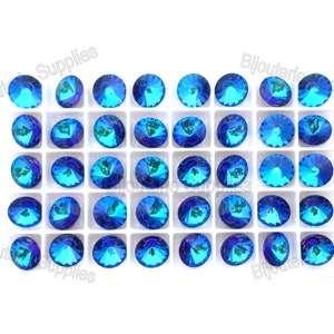 Aurora Crystal Bermuda Blue 1122 12mm Rivoli Round Loose Crystals, Pointed Foiled Back for Setting or Gluing DIY Jewelry Multi Pack Discount