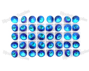 Aurora Crystal Bleu Bermudes 1122 12 mm Rivoli Ronds, Cristaux en vrac, dos feuilleté pointu pour le sertissage ou le collage de bijoux DIY Lot de plusieurs