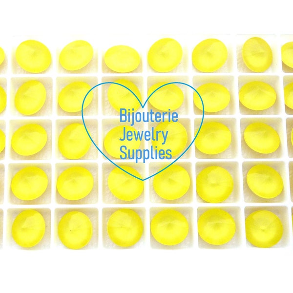 Lemon Yellow Lacquered Loose Crystals, 1122 12mm Round Pointy Top Rivoli, Empty Cup Chain DIY Jewelry Supplies, Multi Pack Discounts