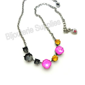Mixed Size Necklace Base for 4470 12mm and 8mm (39ss) Crystals, Empty Cup Chain, DIY Almost Finished with Charm, Antique Silver or Brass