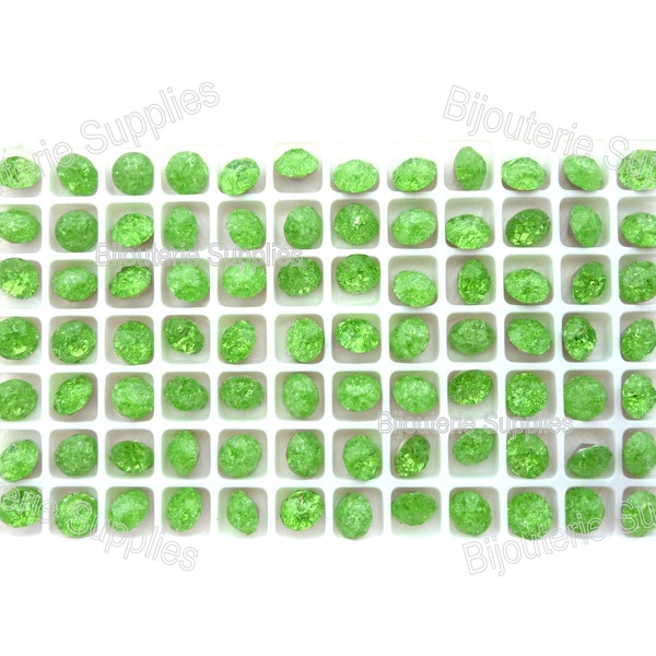 Aurora Crystal Peridot Ice Loose Foiled Back Crystals, Green Speckled 1088 8mm Round 39ss Highly Faceted Chatons, Quantity Discounts