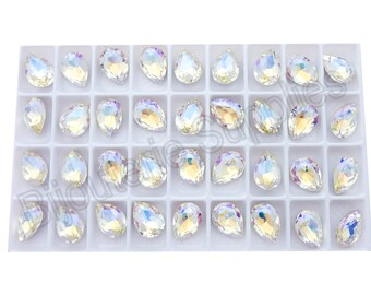 Aurora Crystal Moonlight Loose Crystals, 4320 14x10mm Fancy Pear Teardrop, Foiled Point Back for Gluing or Setting, DIY Jewelry Supplies