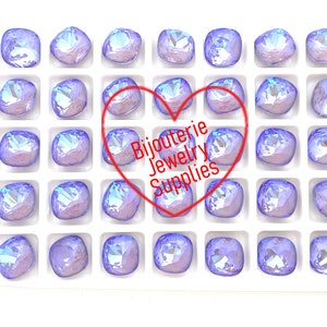 Violet Iridescent Crystals, 4470 10mm Fancy Cushion Cut, Foiled Back Rounded Square, DIY Jewelry Supplies for Cup Chain Settings