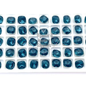 Aurora Denim Blue Loose Crystals, 4470 12mm Fancy Cushion Cut, Rounded Square, Dark Navy Blue, DIY Jewelry Supplies, Quantity Discount